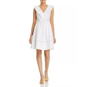 Kate Spade White V-Neck Ruffle Neck Sleeveless Fit & Flare Short Dress Women's S